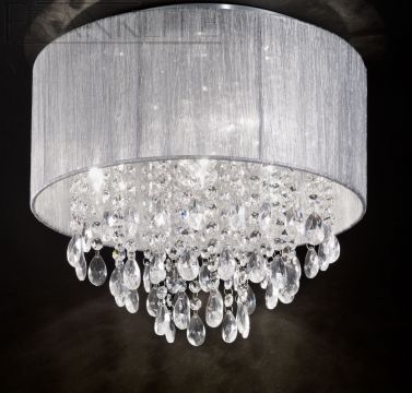 Silver Shade and Crystal Glass Drops Small  Flush Ceiling Light ID Large View