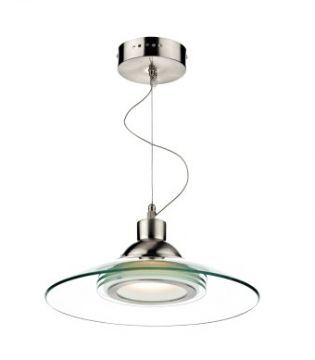 Curved Clear Glass LED Single Pendant in Satin Chrome - DISCONTINUED Large View