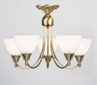 A Simple 5 Arm Ceiling Light in Antique Brass ID Large View