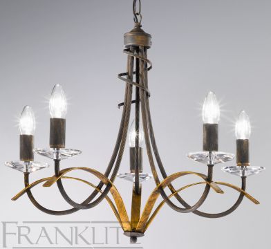 Antique and Gold Finish Italian Ironwork 5 Arm Chandelier - DISCONTINUED Large View