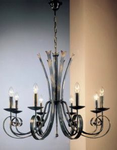 Italian 8 Arm Wrought Iron Black and Gold Ceiling Light ID Large View