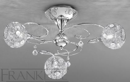 Polished Chrome and Crystal Mesh 3 Arm Flush Ceiling Light ID Large View