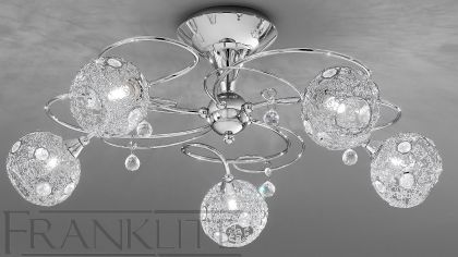 Polished Chrome and Crystal Mesh 5 Arm Flush Ceiling Light ID Large View