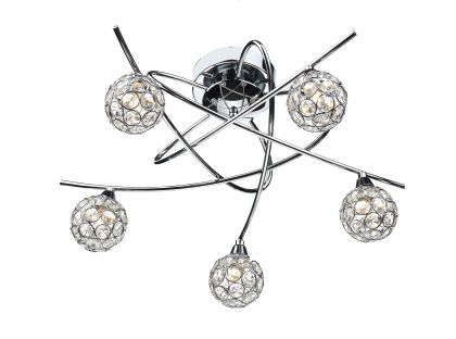 Polished Chrome 5 Arm Flush Ceiling Light with Crystal Glass - DISCONTINUED Large View