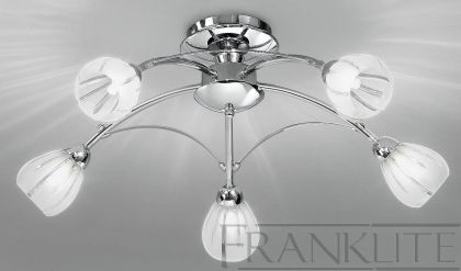 Polished Chrome and Frosted Glass 5 Arm Flush Ceiling Light ID Large View