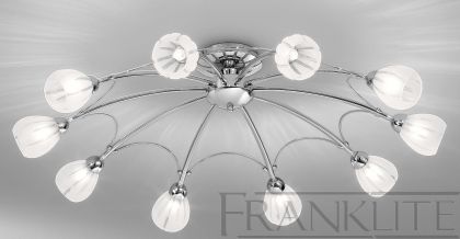 Polished Chrome and Frosted Glass 10 Arm Flush Ceiling Light ID Large View
