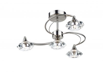 Satin Chrome 4 Arm Semi-Flush Ceiling Light with Crystal Glass Shades  ID Large View