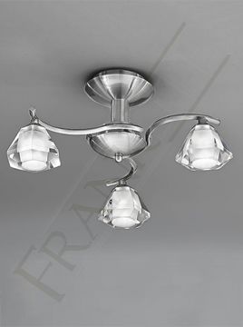 Satin Nickel and Crystal Glass 3 Arm Flush Ceiling Light ID Large View