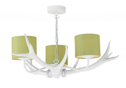 Antler Style 3 Light White Chandelier with WHITE (band A) Shade option Large View