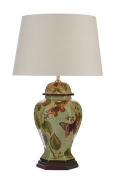 Pale Green Table Lamp featuring  Butterflies with Shade - DISCONTINUED Large View