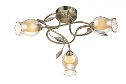 Three Light Floral Flush Light in Antique Brass - DISCONTINUED Large View
