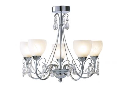 Polished Chrome 5 Arm Semi-Flush Ceiling Light IP44 - DISCONTINUED Large View