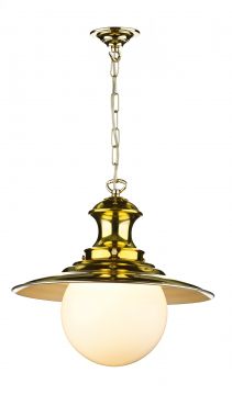 Large Polished Brass Station Lamp with Opal Glass ID Large View