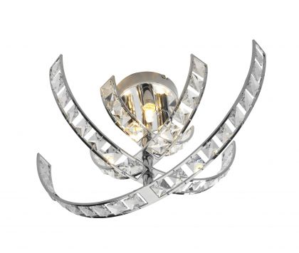 Polished Chrome and Crystal Glass 3 Light Flush Ceiling Fitting - DISCONTINUED Large View