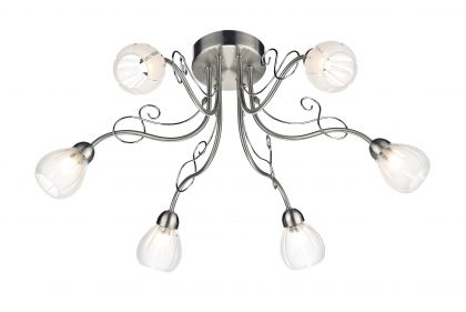 Satin Chrome and Glass Semi Flush 6 Light - DISCONTINUED Large View