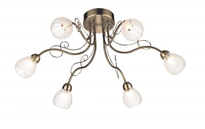 Antique Brass and Glass Semi Flush 6 Light - DISCONTINUED Large View