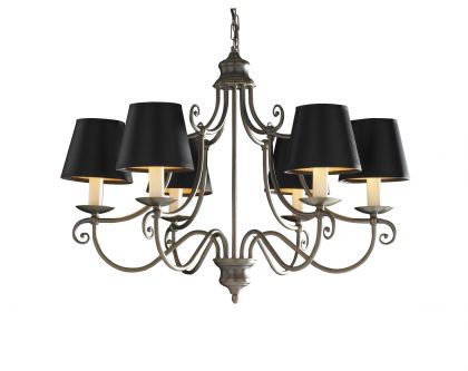 Aged Brass 6 Light Pendant with Black/Gold Shades - DISCONTINUED Large View