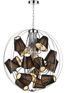 Polished Chrome 18 Light Pendant with Black Ribbon Shades - DISCONTINUED Large View