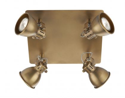 Natural Brass 4 Spotlight with Square Ceiling Plate - DISCONTINUED Large View