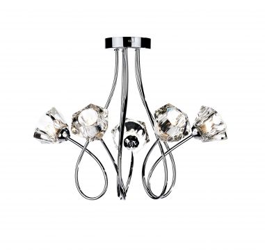 Polished Chrome 5 Arm Semi-Flush Ceiling Light with Glass Shades - DISCONTINUED Large View