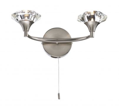 Satin Chrome Double Wall Bracket with Crystal Glass Shades ID Large View