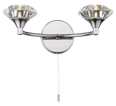 Polished Chrome Double Wall Bracket with Crystal Glass Shades ID Large View