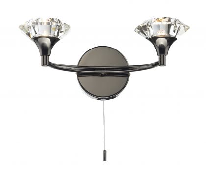 Black Chrome Double Wall Bracket with Crystal Glass Shades ID Large View
