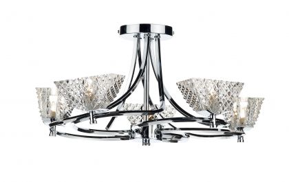 Polished Chrome and Faceted Glass Semi Flush 5 Light - DISCONTINUED Large View