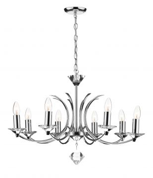 Polished Chrome 8 Arm Dual Mount Ceiling Light with Crystal Glass ID Large View