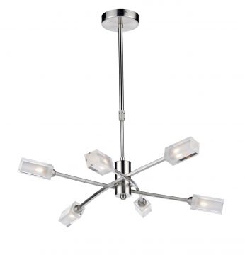 Satin Chrome 6 Arm Ceiling Pendant with Glass Shades - DISCONTINUED Large View