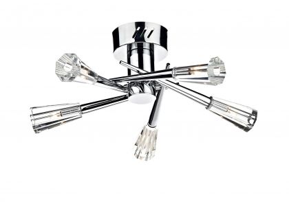 Poolished Chrome and Faceted Crystal Semi Flush 5 Light - DISCONTINUED Large View