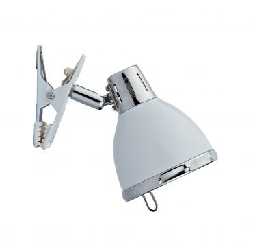 Single Head White and Chrome Clip On Lamp ID Large View