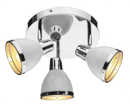 Triple Head White and Chrome Round Plate Spotlight ID Large View