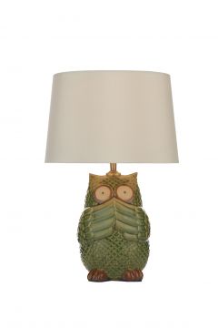 Green Owl Table Lamp complete with Cream Shade - DISCONTINUED Large View