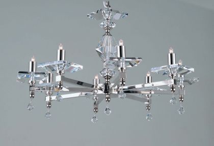 8 Arm Nickel Finish and Chunky Cut Glass Chandelier ID Large View