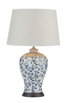Blue Flower Ceramic Table Lamp complete with Cream Shade - DISCONTINUED Large View