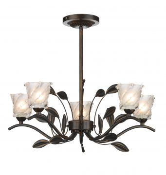 Bronze Semi Flush 5 Light complete with Glass Shades - DISCONTINUED Large View