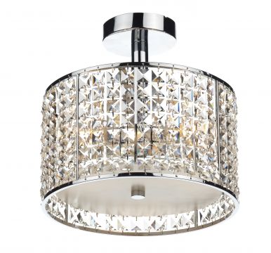 Polished Chrome and Faceted Glass 3 Light Semi Flush IP44 ID Large View