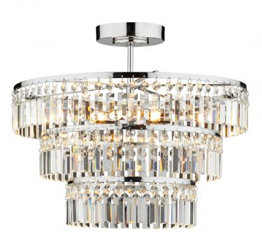 Polished Chrome and Faceted Crystal Glass Tiered Semi Flush ID Large View