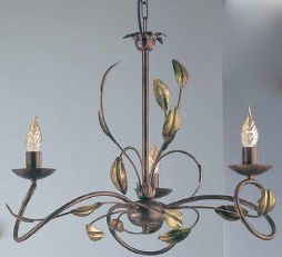 Brown Italian 3 arm ceiling light with gold and green decoration ID Large View