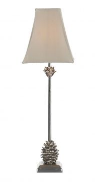 Hand Cast Resin Aged Silver Effect Table Lamp with Shade - DISCONTINUED Large View