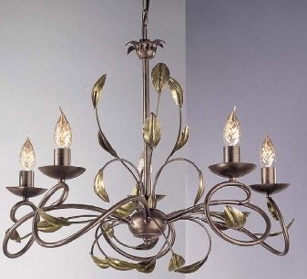 Brown Italian 5 arm ceiling light with green and gold decoration ID  Large View