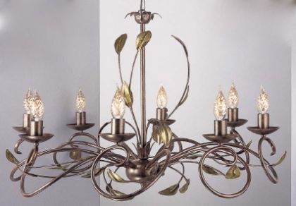 Brown Italian 8 arm ceiling light with green and gold decoration ID  Large View