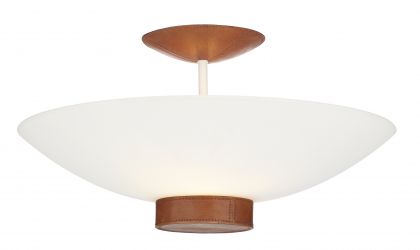 Tanned Leather Effect Semi Flush Uplighter With Alabaster Glass ID Large View