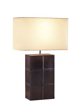 A Brown Faux Leather Effect Table Lamp Complete with Cotton Shade ID Large View
