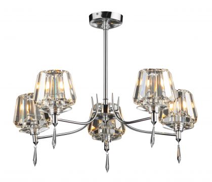 5 Light Polished Chrome Semi Flush with Crystal Glass Shades ID Large View