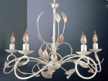 Ivory and gold Italian 5 arm ceiling light ID Large View