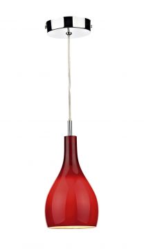 A Simple Red Single Pendant with Polished Chrome Ceiling Rose ID Large View