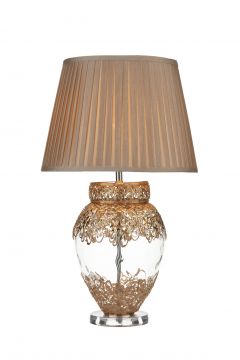 Glass and French Gold Table Lamp with Cream Pleated Shade - DISCONTINUED Large View