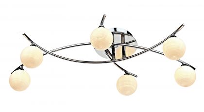 Polished Chrome 6 Arm Flush Ceiling Light with Opal Glass - DISCONTINUED Large View
